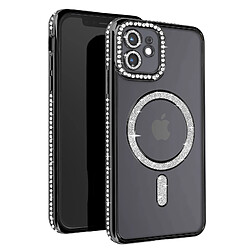 Avizar Coque Diamant pour iPhone 12 Protection MagSafe Contour Strass Noir