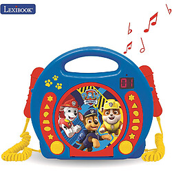 Lexibook Lecteur CD pour enfant avec 2 microphones à piles La Pat'Patrouille Chase bleu rouge