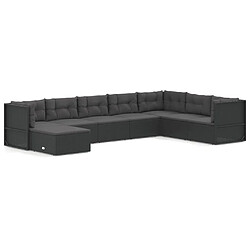 vidaXL Salon de jardin 8 pcs avec coussins noir résine tressée