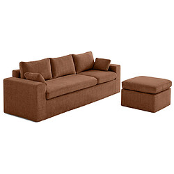 Lisa Design Calgary - canapé d'angle déhoussable et modulable 3 places + 1 pouf en velours texturé pas cher