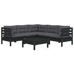 Avis Maison Chic Salon de jardin 6 pcs + coussins - Mobilier/Meubles de jardin - Table et chaises d'extérieur Noir Bois de pin solide -MN15153