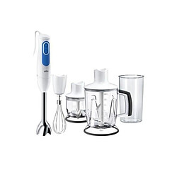 Mixeur Electrique BRAUN MQ3045WH plongeant avec 2 hachoirs Aperitive - Blanc et Bleu