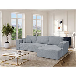 Vente-Unique Canapé d'angle droit convertible express en velours côtelé gris clair - Couchage 140 cm - Matelas 14 cm AMELIA II