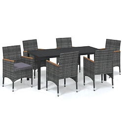 Maison Chic Ensemble à manger d'extérieur 7 pcs avec coussins,Salon de jardin,Mobilier de jardin Résine tressée Gris -GKD688093