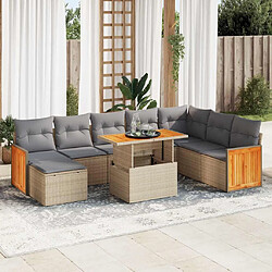 vidaXL Salon de jardin avec coussins 9 pcs beige résine tressée acacia