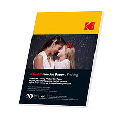 KODAK Fine Art Paper / Etching - Pack de 20 feuilles de papier photo haut de gamme texturé - Format 21 x 29.7 cm (A4) - Finition mate effet gravure - 210 gsm - Compatible toute imprimante jet d'encre - Blanc