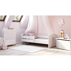 HT MEUBLES Lit enfant fille LOU 70x140 avec balustrade et matelas inclus