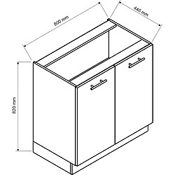 Pegane Meuble bas de cuisine avec 2 portes coloris blanc - longueur 80 x profondeur 44,60 x hauteur 82 cm