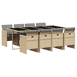 vidaXL Ensemble à manger de jardin et coussins 9 pcs mélange beige