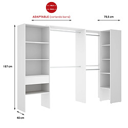 Avis Pegane Kit armoire dressing d'angle extensible en bois mélaminé coloris blanc - Longueur 198-248 x Profondeur 79 x Hauteur 187 cm