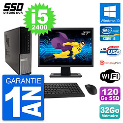 PC Dell 990 DT Ecran 27" Intel Core i5-2400 RAM 32Go SSD 120Go Windows 10 Wifi - Occasion