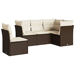 vidaXL Salon de jardin avec coussins 5 pcs marron résine tressée