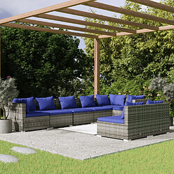 vidaXL Salon de jardin 8 pcs avec coussins Gris Résine tressée