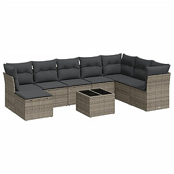 Maison Chic Salon de jardin 9 pcs avec coussins | Ensemble de Table et chaises | Mobilier d'Extérieur gris résine tressée -GKD72524