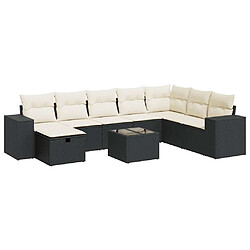 vidaXL Salon de jardin 9 pcs avec coussins noir résine tressée