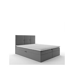 TRADA Lit adulte 160x200 cm TOP - avec matelas ressorts intégré, rangement et surmatelas - tissu velours – gris foncé pas cher