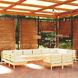 Maison Chic Salon de jardin 12pcs + coussins - Mobilier/Meubles de jardin - Table et chaises d'extérieur crème Bois de pin massif -MN50738