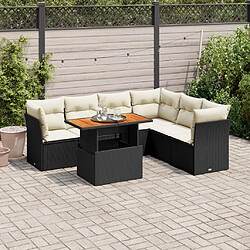 vidaXL Salon de jardin 7 pcs avec coussins noir résine tressée