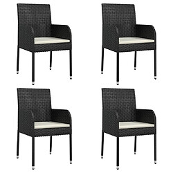 vidaXL Chaises de jardin lot de 4 avec coussins Résine tressée Noir