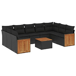 vidaXL Salon de jardin 10 pcs avec coussins noir résine tressée