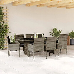 Maison Chic Ensemble à manger d'extérieur 9 pcs avec coussins,Salon de jardin gris résine tressée -GKD743402