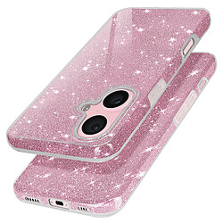 Avizar Coque Paillette pour iPhone 16 Hybride Design Glamour Rose Poudré