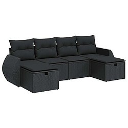 vidaXL Salon de jardin 6 pcs avec coussins noir résine tressée