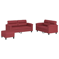 vidaXL Ensemble de canapés 3 pcs et coussins Rouge bordeaux Similicuir