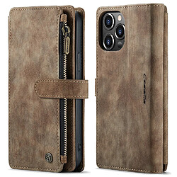 Caseme Etui en PU + TPU anti-rayures, support avec poche zippée, antichoc, marron pour votre Apple iPhone 13 Pro Max 6.7 pouces