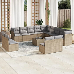 Maison Chic Salon de jardin avec coussins 14 pcs | Ensemble de Table et chaises | Mobilier d'Extérieur beige résine tressée -GKD95225