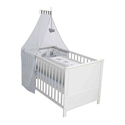 Roba Lit bébé évolutif Jumbotwins en bois blanc réglable en hauteur matelas et accessoires