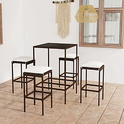 Maison Chic Ensemble de bar de jardin 5 pcs et coussins,Table + chaises + coussins d'extérieur Résine tressée Marron -GKD189258