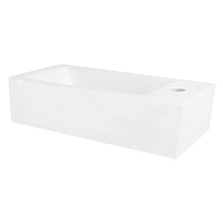 ML-Design Lavabo en Céramique, Rectangulaire, 51x25x13 cm, Blanc, Trou pour Robinet à Droite, Montage Mural ou Sur Plan, Vasque à Poser, Lave Mains Petit Évier Supendu pour Salle de Bain Toilette