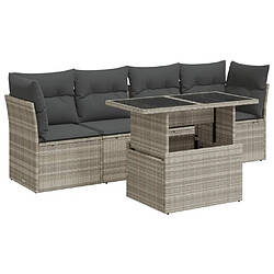 vidaXL Salon de jardin 5 pcs avec coussins gris clair résine tressée