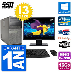 PC Tour Dell 7010 Ecran 27" Intel i3-2120 RAM 16Go SSD 960Go Windows 10 Wifi - Occasion