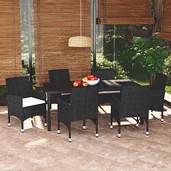 Maison Chic Mobilier à dîner 7 pcs de jardin avec coussins - Ensemble table et chaises d'extérieur - Salon/Mobilier de jardin classique Résine tressée Noir -MN45849