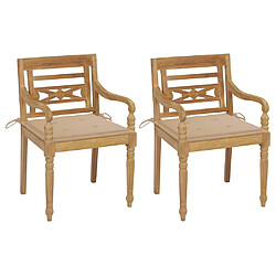 vidaXL Chaises de Jardin Batavia - Teck et Beige Chaises de jardin Batavia - Bois dur de teck - Coussins beige - Résistance aux intempéries