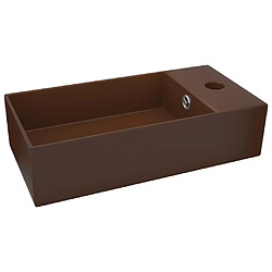 vidaXL Lavabo de salle de bain avec trop-plein Céramique Marron foncé