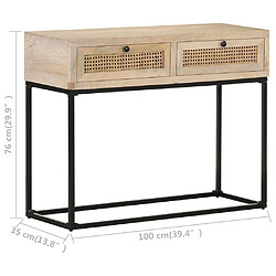 vidaXL Table console 100x35x76 cm Bois de manguier et canne naturelle pas cher