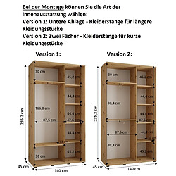 Abiks Meble Armoire DAVOS 1 À Portes Coulissantes 235,2/140/45 2 Portes pas cher