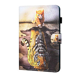 Etui en PU impression de motifs avec support et porte-cartes chat et tigre pour votre Huawei MediaPad T5 10.1