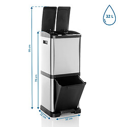 Collecteur de déchets / système de tri sélectif CLEAN VII 32L (2 x 8 L + 16 L) acier argenté hjh OFFICE pas cher