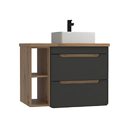 Vente-Unique Meuble de salle de bain suspendu simple vasque et niches - Coloris naturel et anthracite - 80 cm - ARUBA