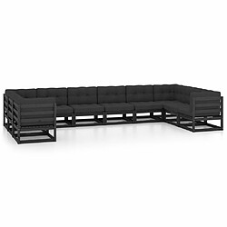 Maison Chic Salon de jardin 10 pcs + coussins - Mobilier/Meubles de jardin - Table et chaises d'extérieur Noir Bois de pin massif -MN29262