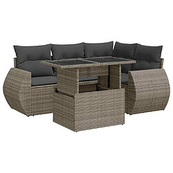 vidaXL Salon de jardin 5 pcs avec coussins gris résine tressée