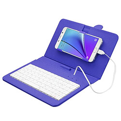 Wewoo Clavier QWERTY tablette bleu foncé pour Android / Mobile Phone filaire en cuir étui de protection avec support pas cher