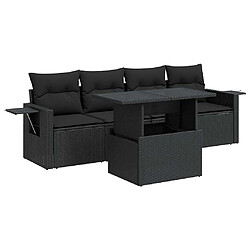 vidaXL Salon de jardin 5 pcs avec coussins noir résine tressée