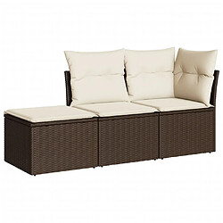 vidaXL Salon de jardin avec coussins 3 pcs marron résine tressée