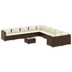 vidaXL Salon de jardin et coussins 11 pcs marron résine tressée