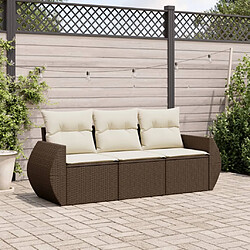 vidaXL Salon de jardin avec coussins 3 pcs marron résine tressée